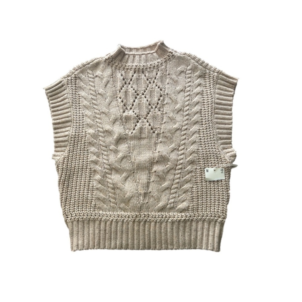 NWT Ana Beige Cable Knit Sleeveless Sweater Size Medium